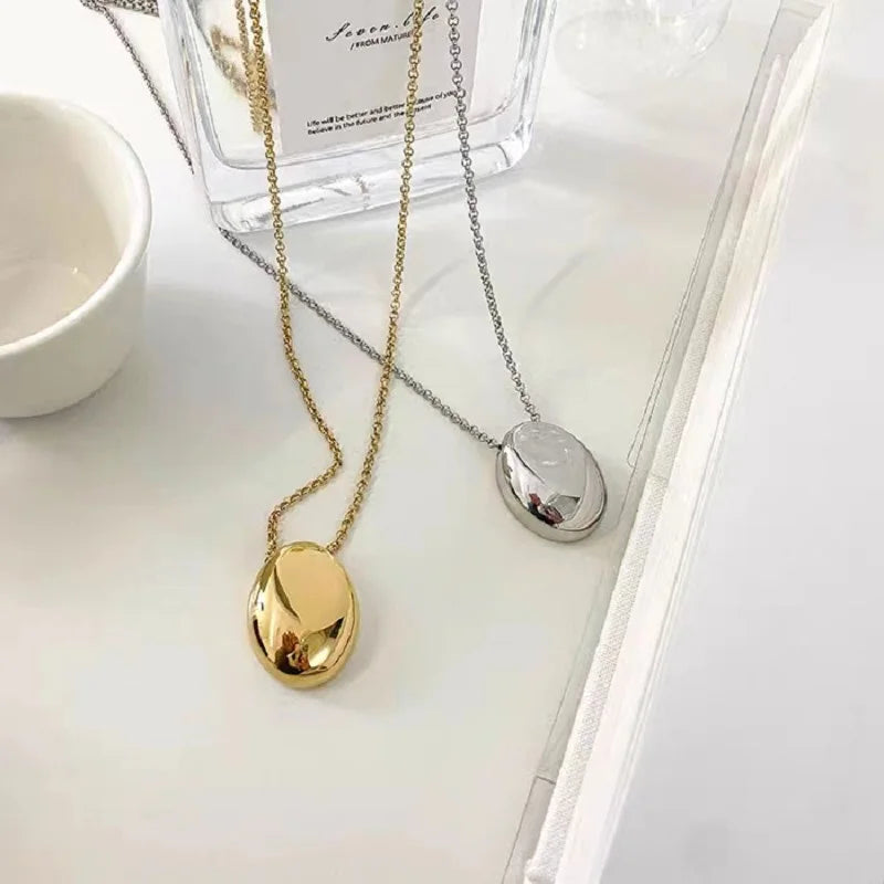 Titanium Steel Smooth Metal Large Water Drop Pendant Necklace for Women Girl Choker Chain Gold Plated Trendy Jewelry Gift 2023