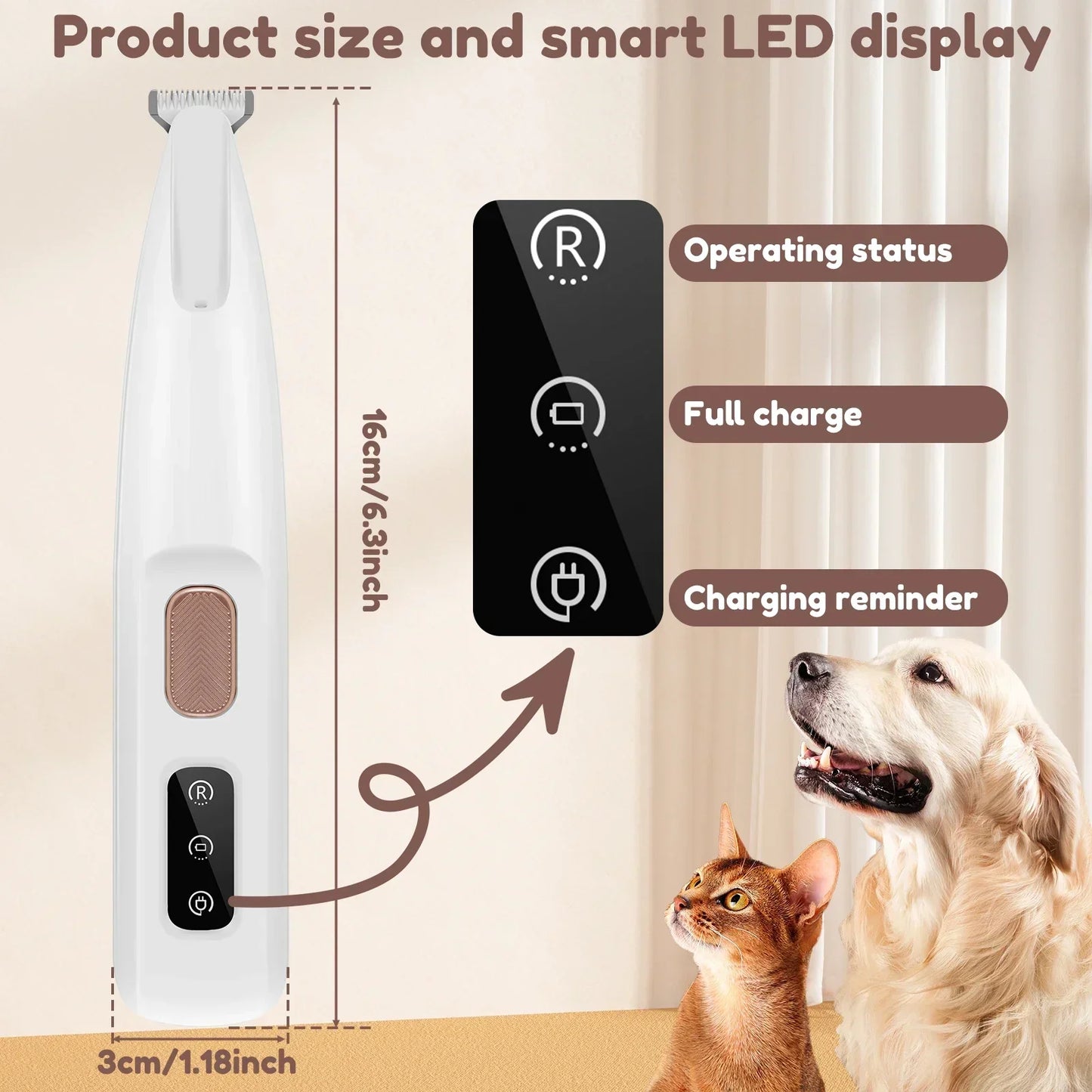 Dog Paw Trimmer with LED Light Fully Waterproof Pet Hair with LED Display Dog Clippers for Grooming 18mm Widen Blade pet items