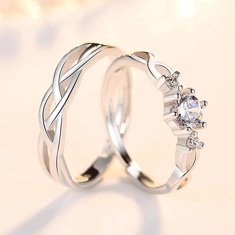 925 Sterling Silver Moissanite Diamond Couple Rings for Lovers Matching Wedding Jewelry Set