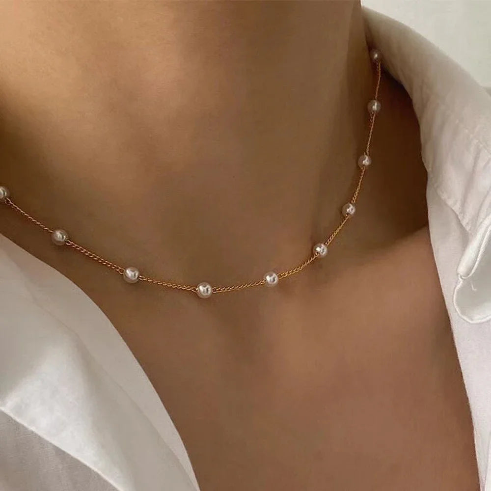 SUMENG 2024 New Fashion Kpop Pearl Choker Necklace Cute Double Layer Chain Pendant For Women Jewelry Girl Gift