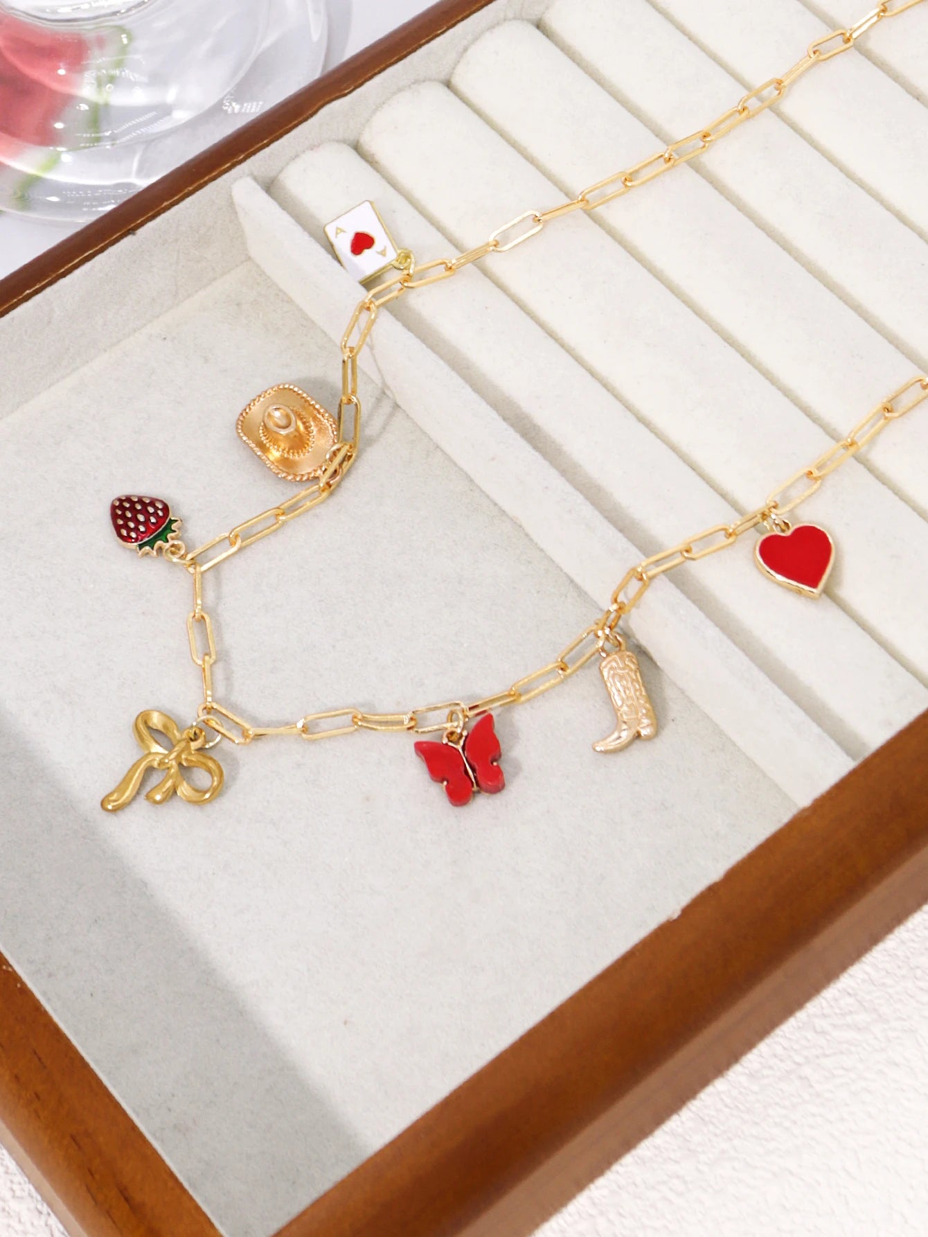 Creative Stainless Steel Bow Strawberry Pendanta Pendant Necklace For Women Charms Dainty Jewel