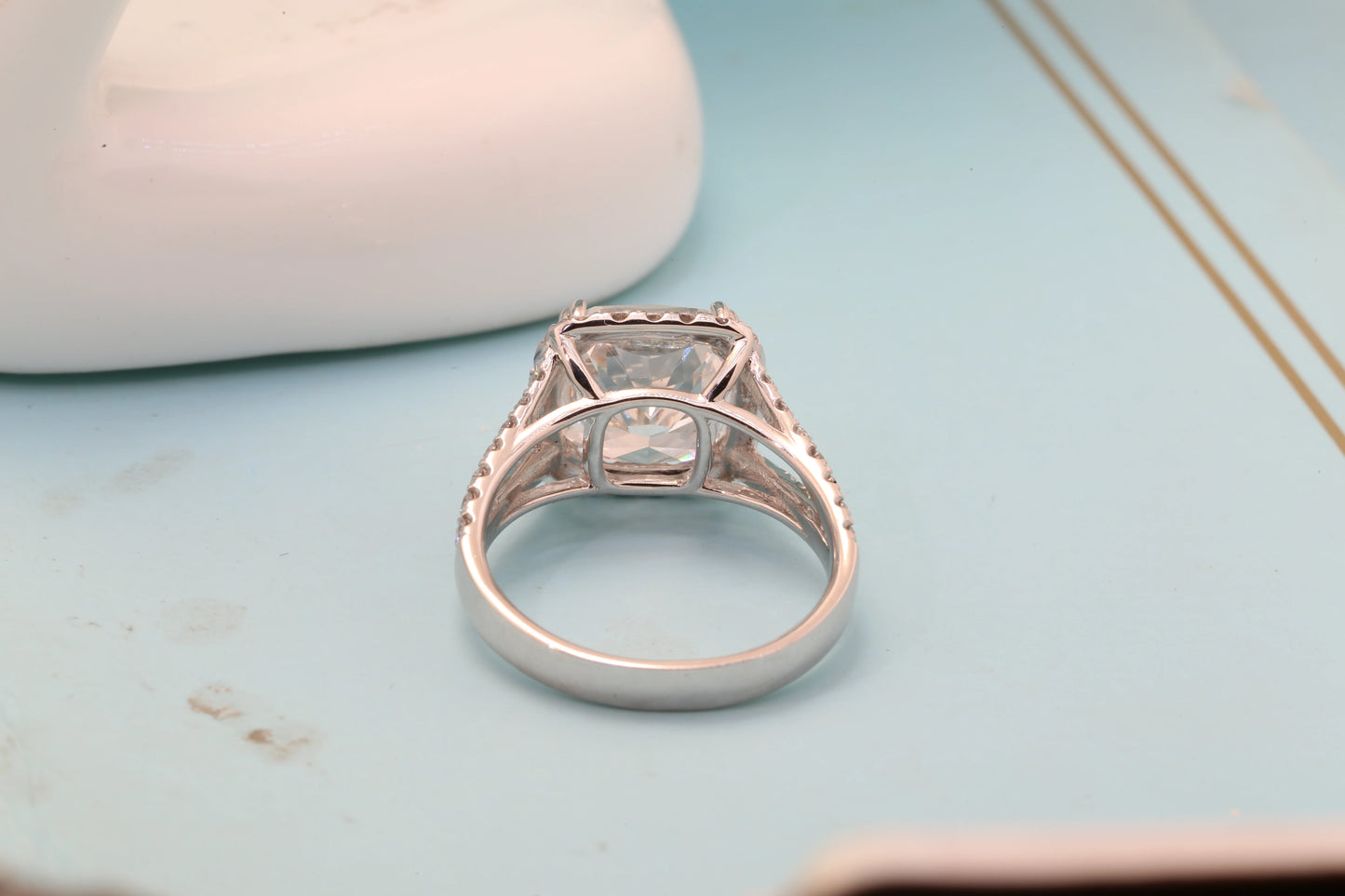 AEAW Jewelry IGI Cushion Cut Diamond Lab Created Vs1 F 5.0 Ct Solitaire Ring 14k White Gold 0.75ctw Engagement Ring For Woman