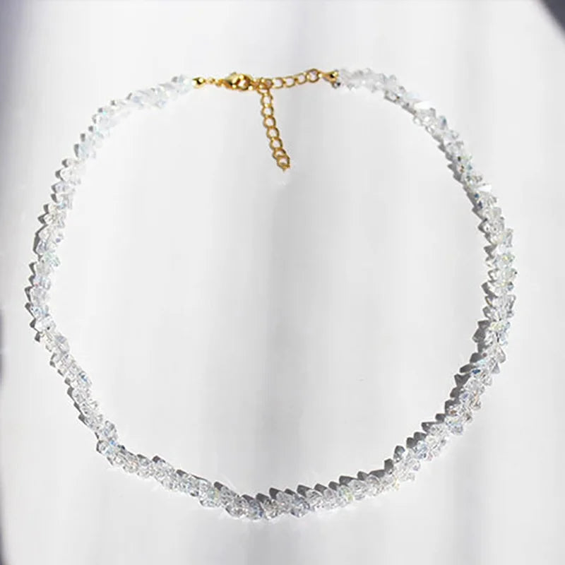 Mulit-cut Glass Crystal Irregular Beaded Choker Necklace for Women Transparent Vintage Korean Collarbone Collar Neck Jewelry