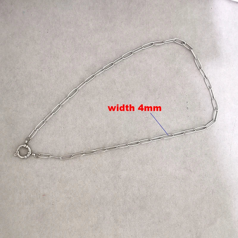 QMHJE Sailor Clasp Necklace Women Men Choker Stainless Steel Geometric Rolo Link Cuba Paperclip Chain Basic DIY PVD Gold Color