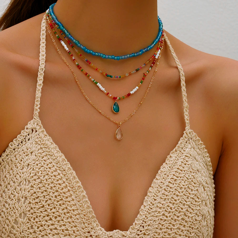 Bohemian Multilayer Handmade Beads Chain Fashion Necklaces Tassels Colorful Crystal Pendant Jewelry For Women Accessories X0180