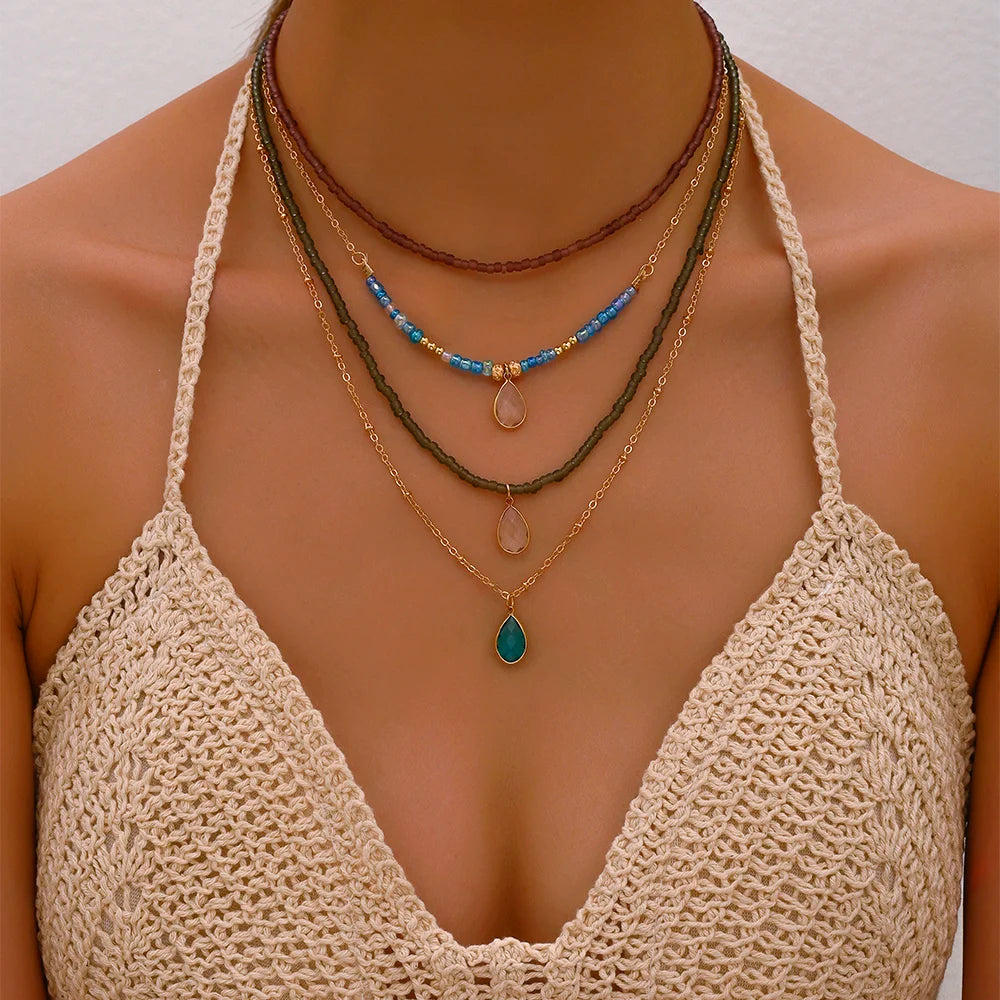 Bohemian Multilayer Handmade Beads Chain Fashion Necklaces Tassels Colorful Crystal Pendant Jewelry For Women Accessories X0180