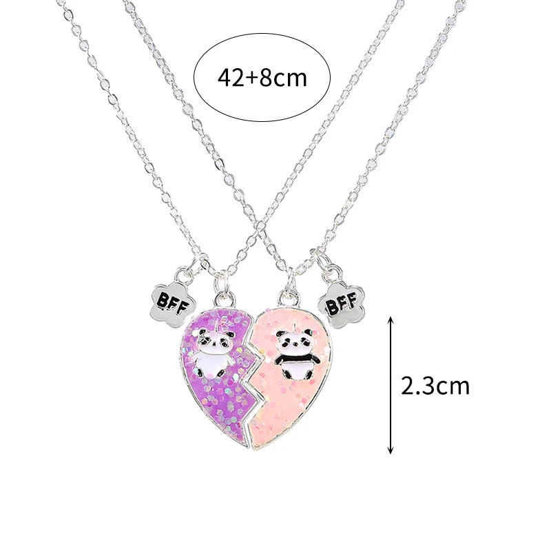 Qpeach 2Pack Heart Unicorn Bear Cat Pendant Best Friend Girl BFF Necklace of 2 for Besties Friendship Jewelry Gifts