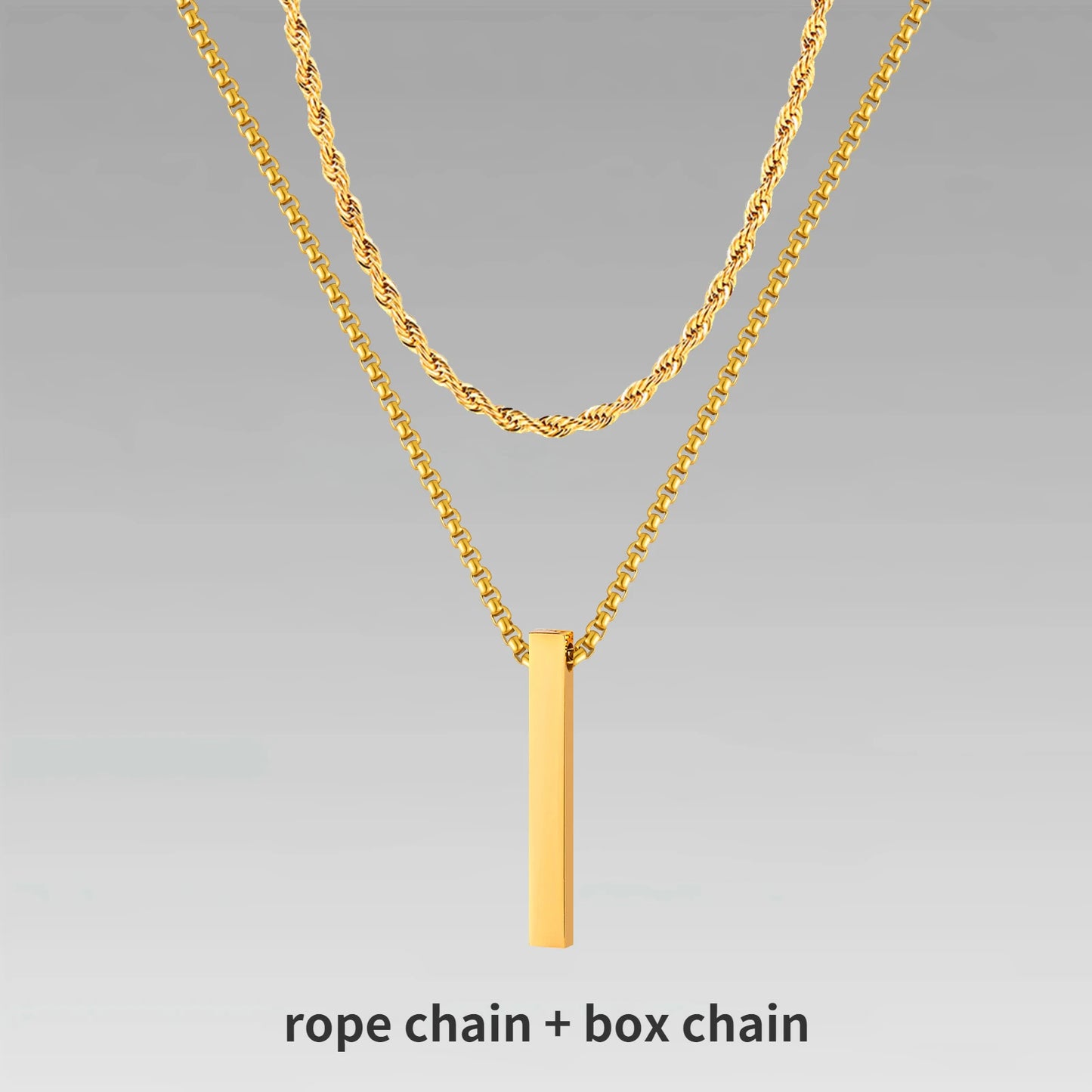 Vnox 3D Vertical Bar Necklaces for Men, Layering Stainless Steel Geometric Pendant, Layered Wheat Rope Cuban Chain, Boy Collar