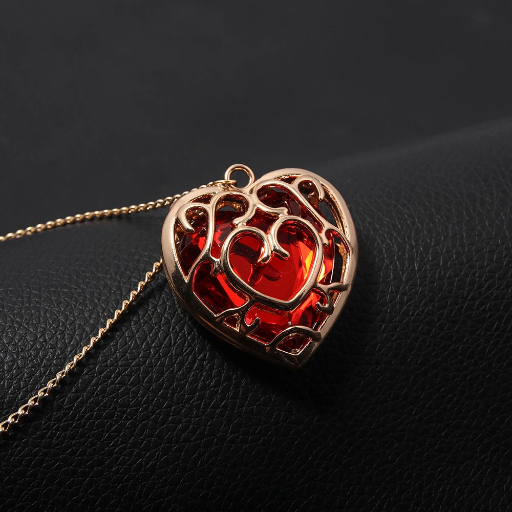 Zeldas Link Skyward Sword Red Heart Necklace Heart Containers Crystal Hearts Stones Pendant Necklace for Women Men Jewelry
