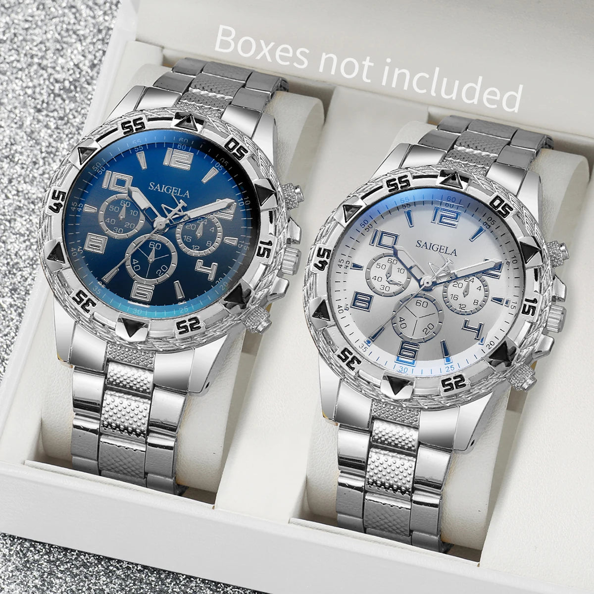 2pcs/set Men Business Watches Fashion Arabic Dial Steel Band Male's Quartz Watch Set (Without Box)