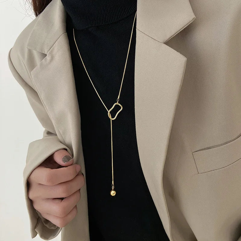 Fashion Silver Color Long Tassel Pull Pearl Pendant Necklaces for Women Simple Adjustable Clavicle Chain Choker Jewelry Gift