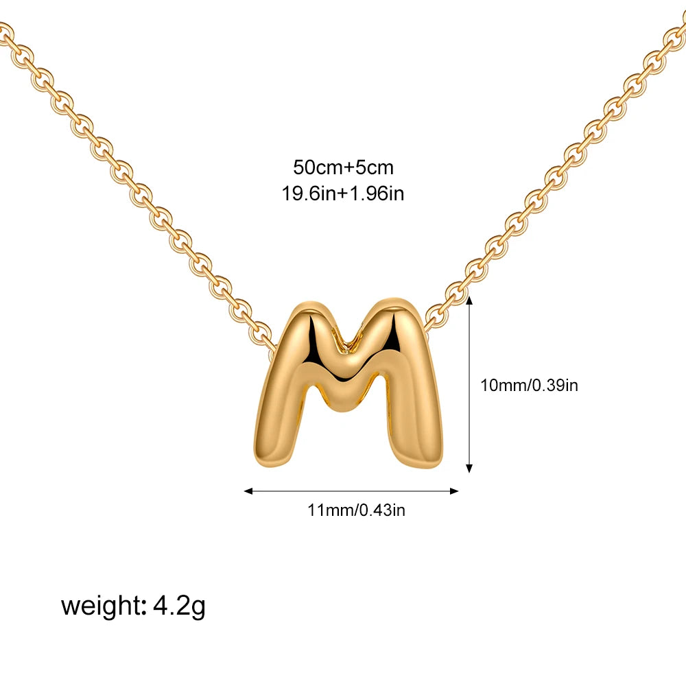 3D Bubble Initial A-Z Alphabet Mini Necklace for Women Girls Dainty Gold Plated Tiny Letter Stainless Steel Jewelry Bijoux Gift