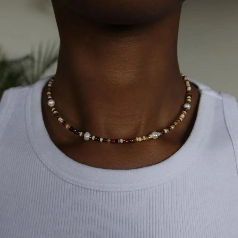 YWZIXLN Bohemian Colorful Beads Chain Fashion Necklaces White Heart Pendant Jewelry For Women Valentine's Accessories N0463