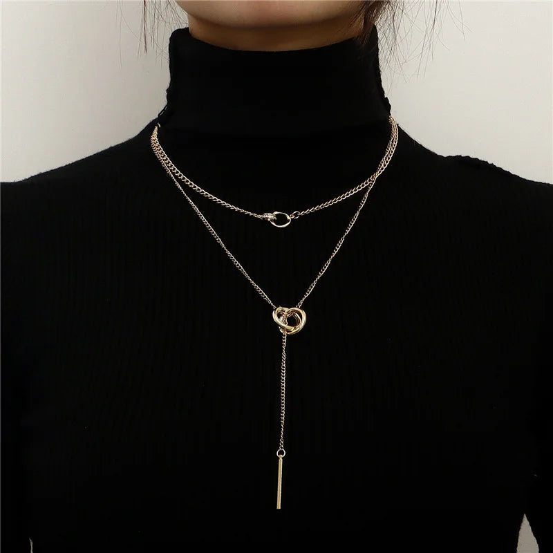 Vintage Double Round Charm Layered Necklace Women's Jewelry Layered Accessories for Girls Gifts Bohemian Fashion Pendant 2023