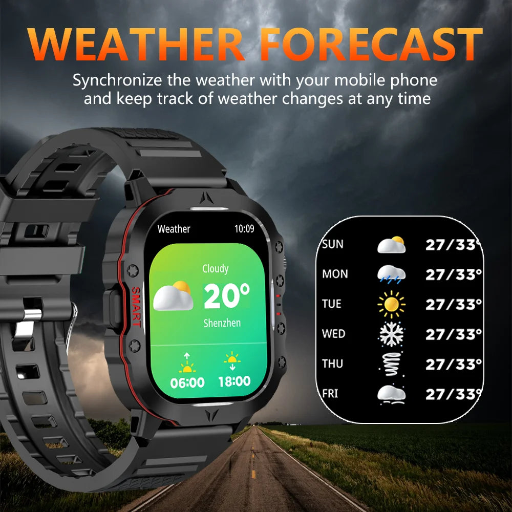LAXASFIT Smart Watch Military Grade Toughness Bluetooth Voice Call LED Flashlight IP68 Waterproof Outdoor Sports Smart Watch