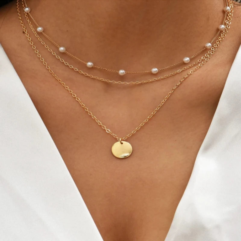Vintage Double Round Charm Layered Necklace Women's Jewelry Layered Accessories for Girls Gifts Bohemian Fashion Pendant 2023