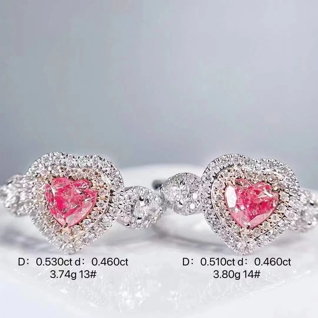 SGARIT Fashion Jewelry 18K Gold 0.53 Carat Classic Heart Shaped Diamond Rings Heart Cut Pink Diamond Ring for Woman Wedding