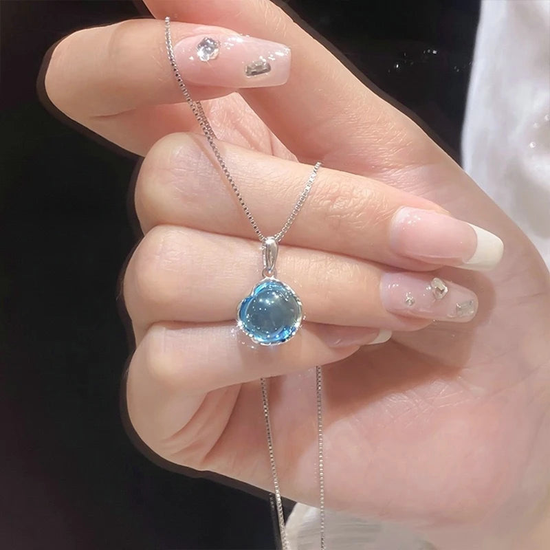 Fairy Elegant Pink Round Crystal Pendant Necklace Simple Design Korean Fashion Girls Women Star Clavicle Chain Jewelry Gifts