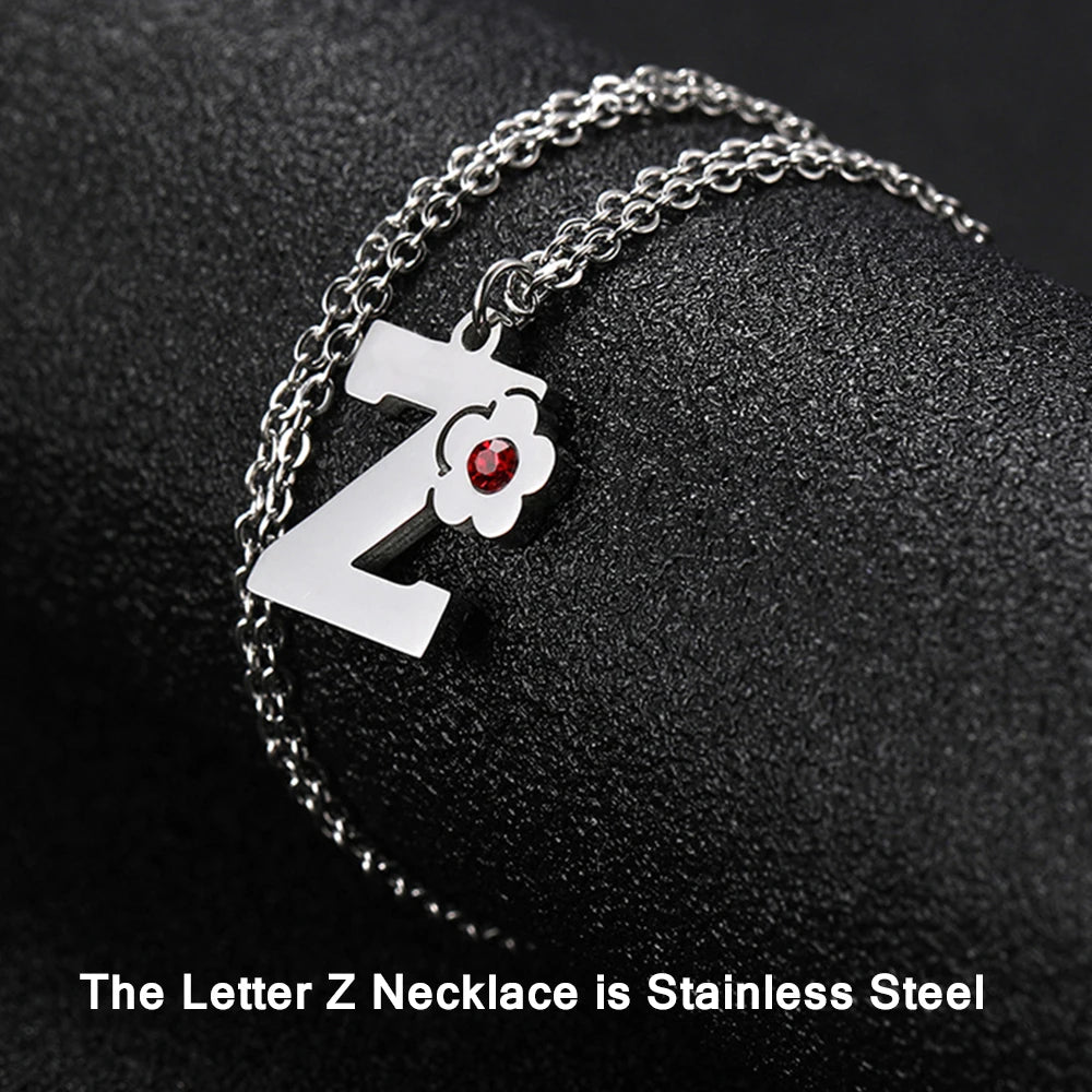 My Shape Initials Flower Letter Name Necklace for Girls Children's Alloy Crystal Flower A-Z Alphabet Pendant Chain Kids Jewelry
