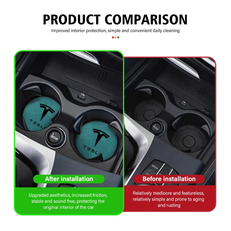 Universal 2pcs Car Cup Pad 7cm Anti-Slip Coaster Bottle Holder For Tesla Model 3 Y S X Roadster Bonina Coil