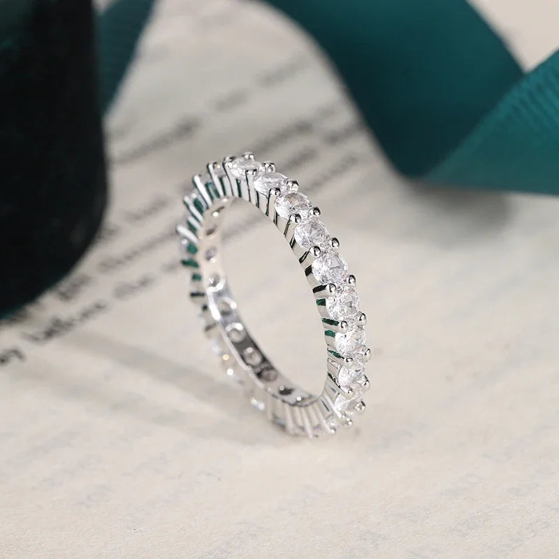 925 Silver Plated Ring for Women Exquisite Full Diamond Zircon Ring High Quality Party Jewelry Anniversary Gift