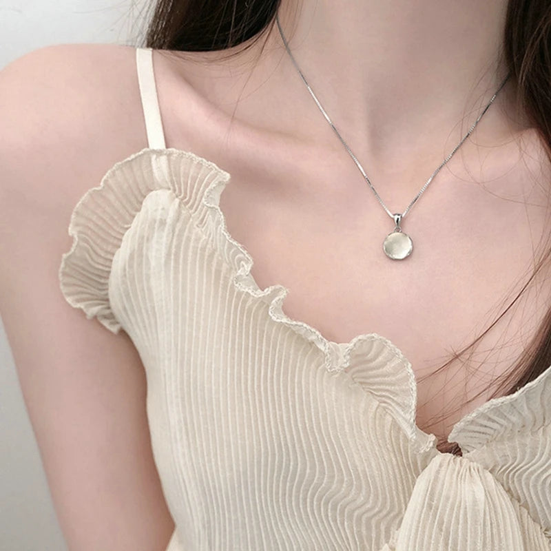 Fairy Elegant Pink Round Crystal Pendant Necklace Simple Design Korean Fashion Girls Women Star Clavicle Chain Jewelry Gifts