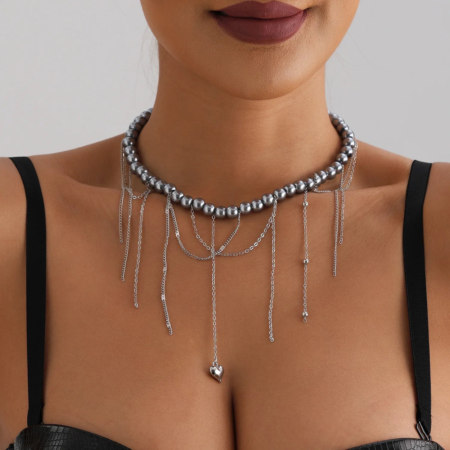 New Y2K Heart Beaded Necklace Women Boho Crystal Class Gravel Clavicle Chain Cool Y2K Choker Exquisite Fashion Jewelry