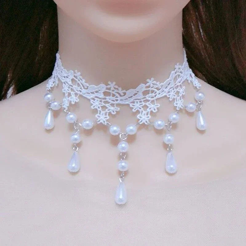 Gothic Black Lace Choker Necklace For Women Vintage Tassel Clavicle Chain Halloween Collar Choker Steampunk Party Jewelry Gift
