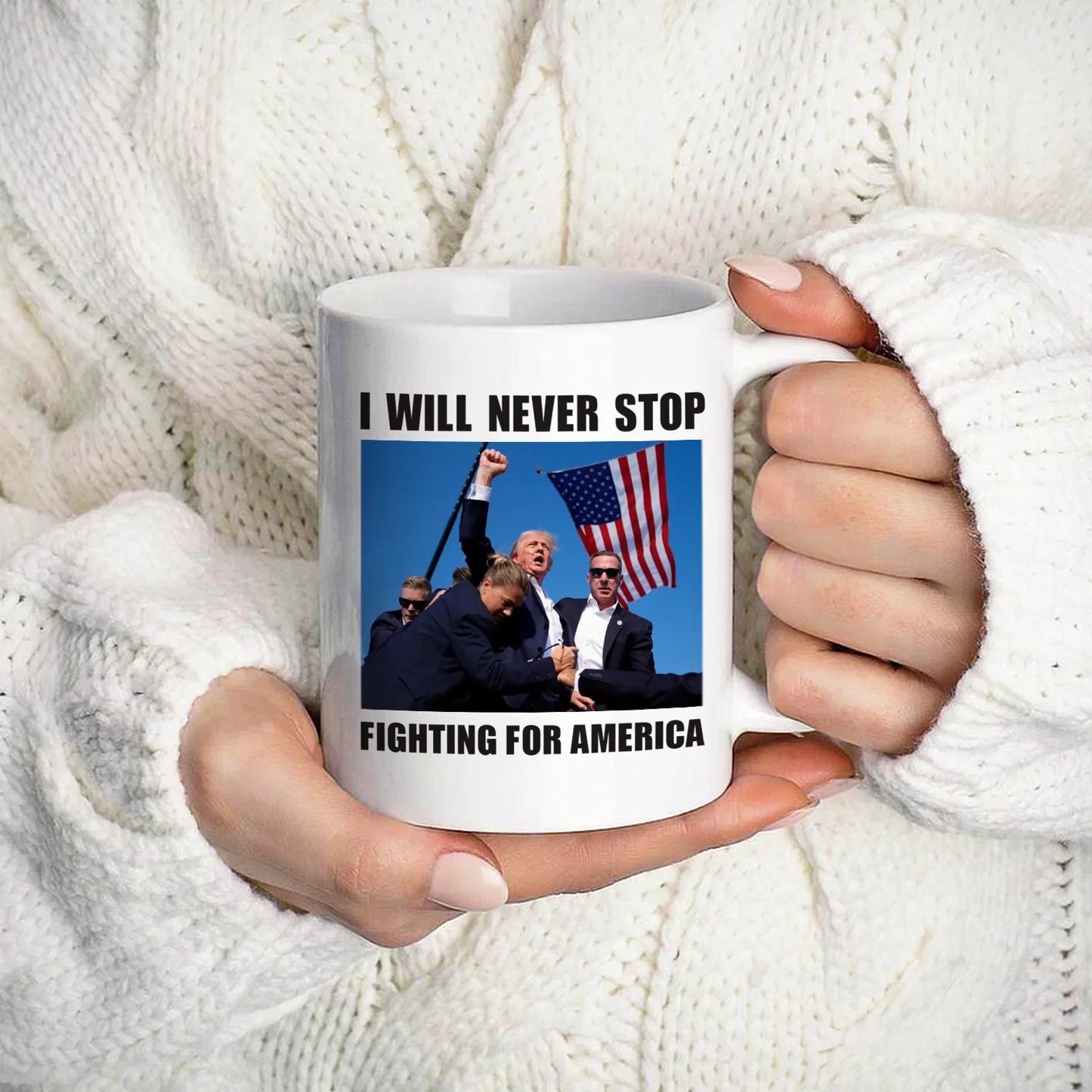 Trump fight 2024 Enamelled cup I will NEVER STOP Coffee Mug 11oz Fun Ceramic Coffee Tea Cocoa Cup Handle Tea Drink Cup