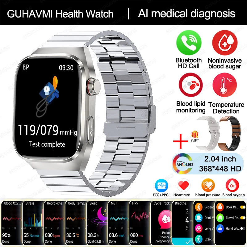 2024 New Uric Acid Blood Fat Smart Watch Men Blood Sugar ECG+PPG Blood Pressure Bluetooth Call Sports for Xiaomi Health Watch