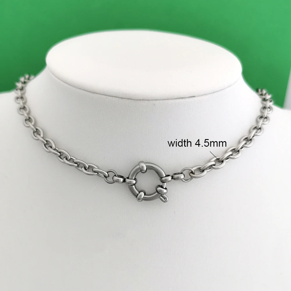 QMHJE Sailor Clasp Necklace Women Men Choker Stainless Steel Geometric Rolo Link Cuba Paperclip Chain Basic DIY PVD Gold Color