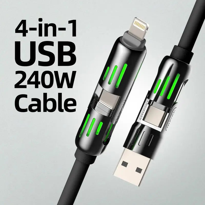 4-in-1 USB Charging Cable ( Free Storage Bag), fast charging MAX 240W USB A TYPE C Lightning for iPhone 16/15 Samsung Galaxy
