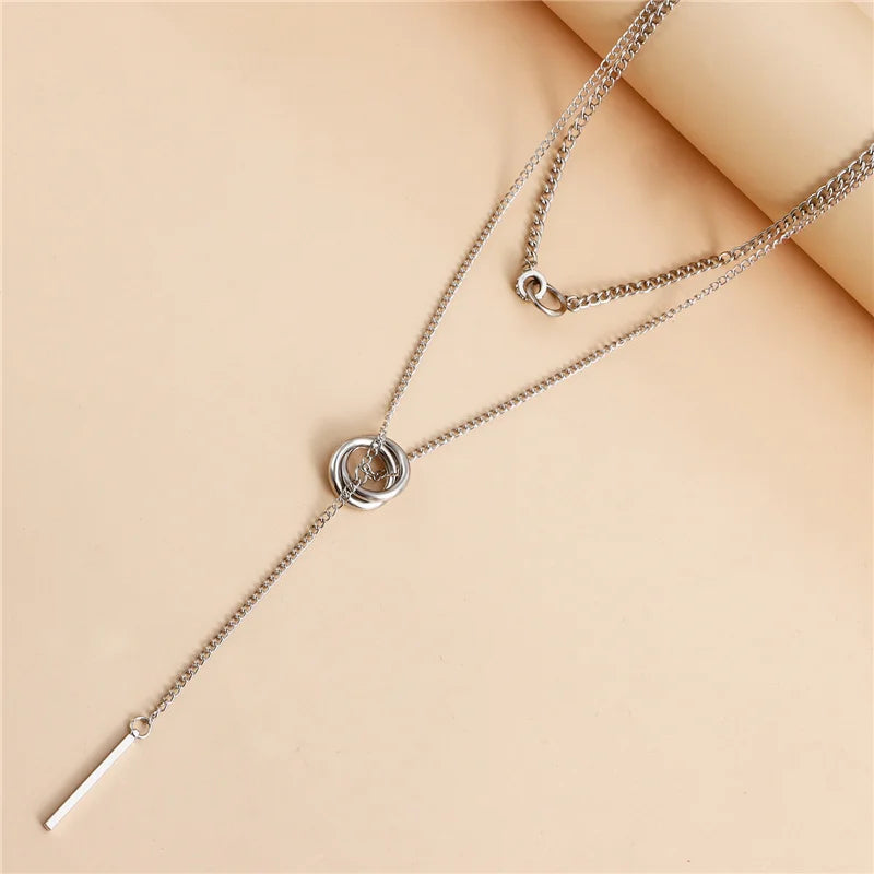 Vintage Double Round Charm Layered Necklace Women's Jewelry Layered Accessories for Girls Gifts Bohemian Fashion Pendant 2023