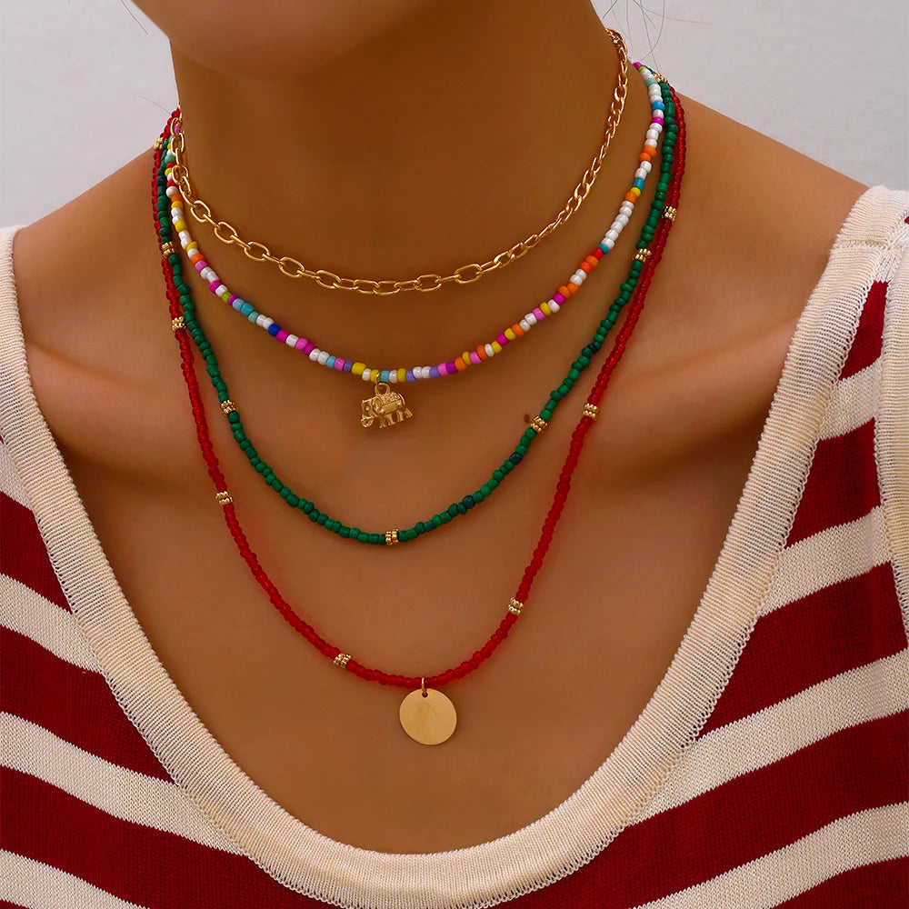 Bohemian Multilayer Handmade Beads Chain Fashion Necklaces Tassels Colorful Crystal Pendant Jewelry For Women Accessories X0180