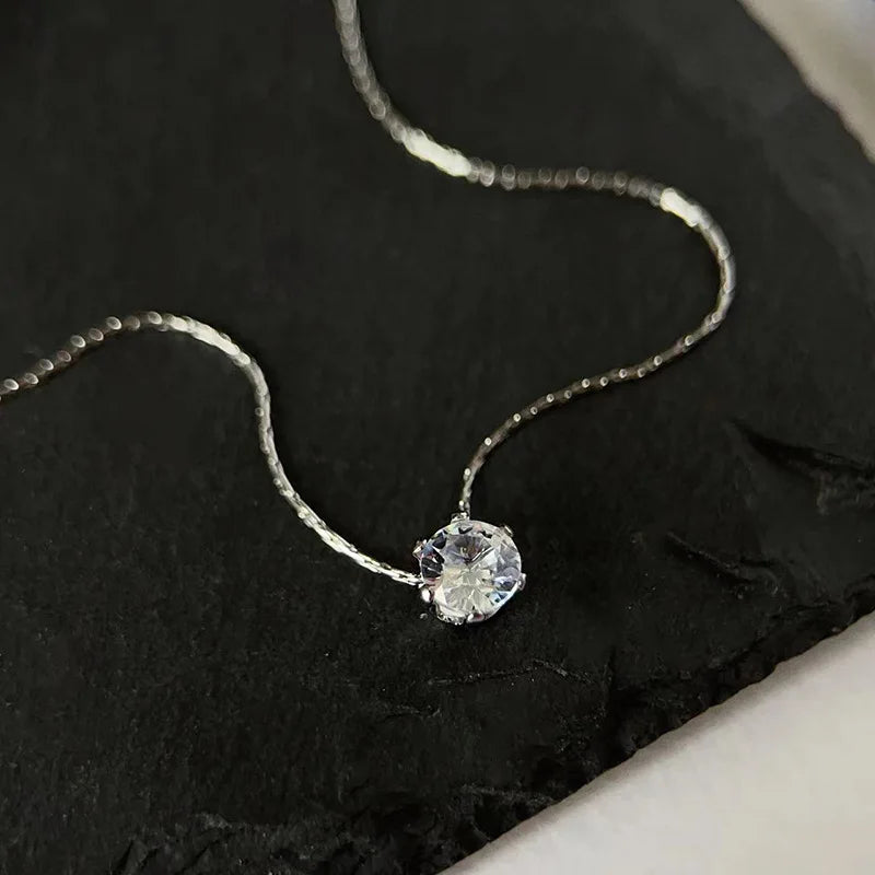 ANENJERY 316L Stainless Steel Zircon Thin Clavicle Chain Necklace for Women Festive Party Jewelry Wholesale