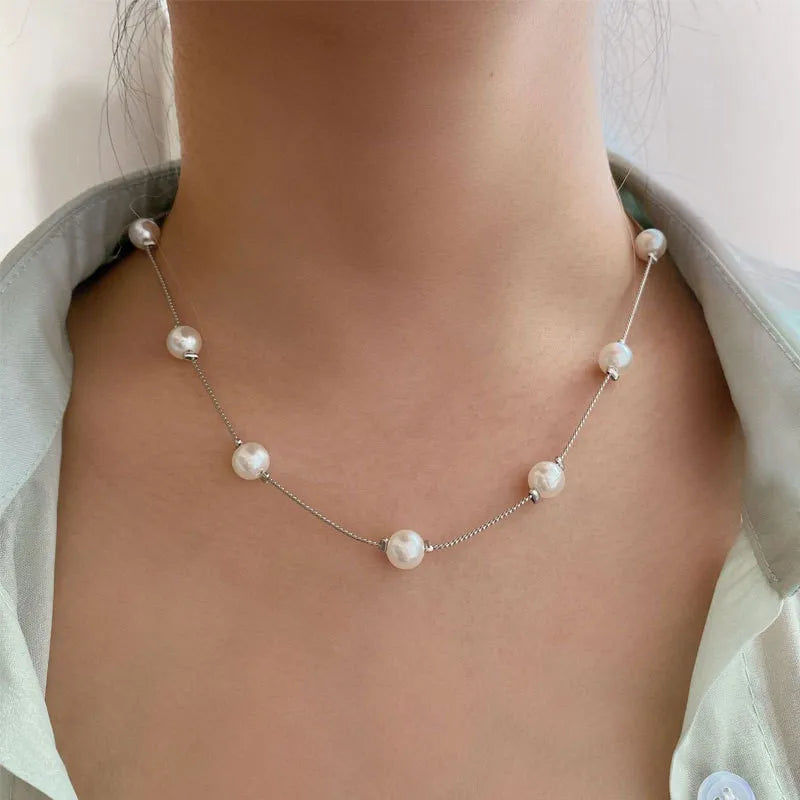 New Beads Women's Neck Chain Kpop Pearl Choker Necklace Gold Color Goth Chocker Jewelry On The Neck Pendant 2024 Collar For Girl