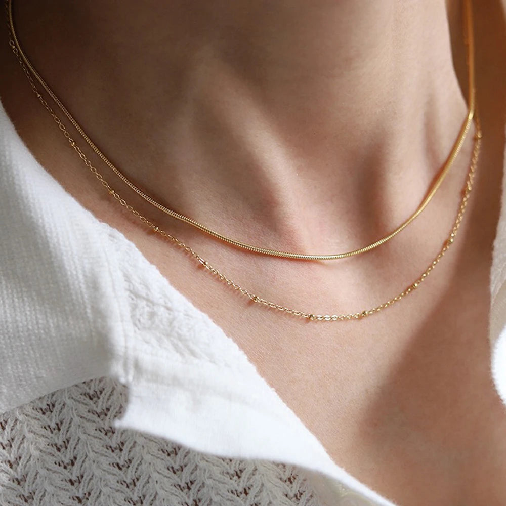 New 2024 Stainless steel Double layered stacking chain necklace Women Woman's Choker jewelry necklace for women