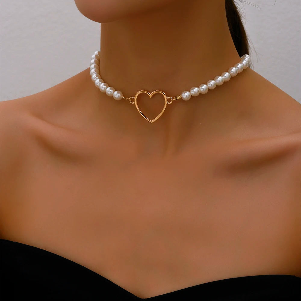 2023 Trend Elegant Jewelry Wedding Big Pearl Necklace For Women Fashion Imitation Pearl Green Rose Color Stone Choker Necklace