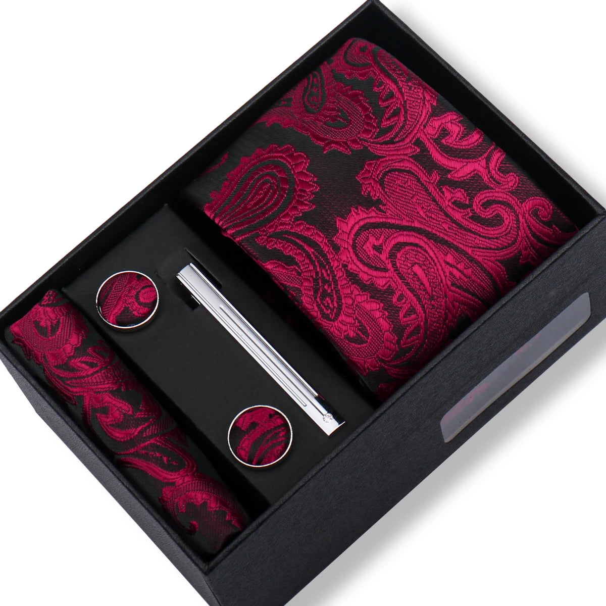 Fashion Elegant Men's Necktie Gift Box Striped Tie Handchief Cufflink Tie Clip 4 pcs Set Wedding Business Party Suit Accessories
