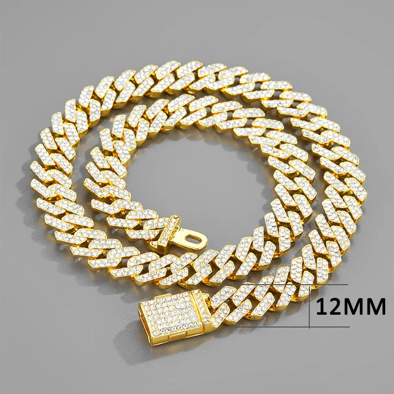 18/20/24inch Cuban Link Chain Hip Hop Men Necklace iced out paris chain 2 Row Rhinestone Paved Miami Rhombus Cuban men Necklace