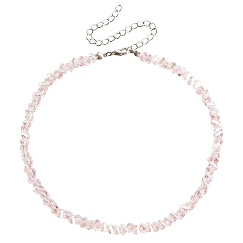 Mulit-cut Glass Crystal Irregular Beaded Choker Necklace for Women Transparent Vintage Korean Collarbone Collar Neck Jewelry