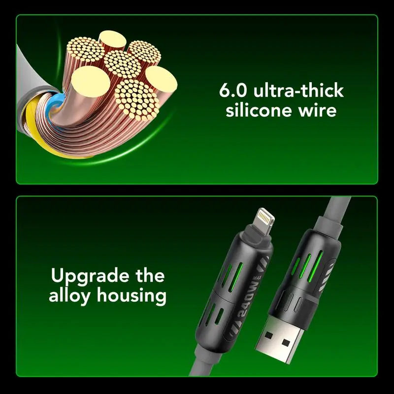 4-in-1 USB Charging Cable ( Free Storage Bag), fast charging MAX 240W USB A TYPE C Lightning for iPhone 16/15 Samsung Galaxy