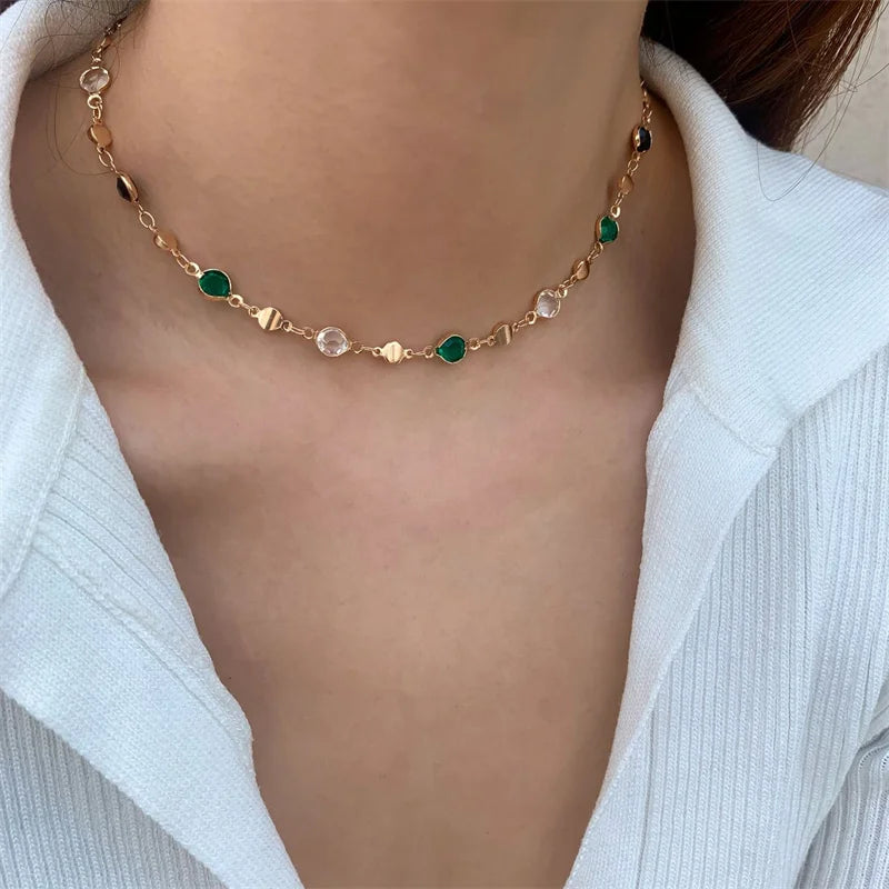 New Luxury Colourful Crystal Zircon Necklace For Women Shiny Rhinestone Long Tassel Choker Bohemian Statement Jewelry Gifts