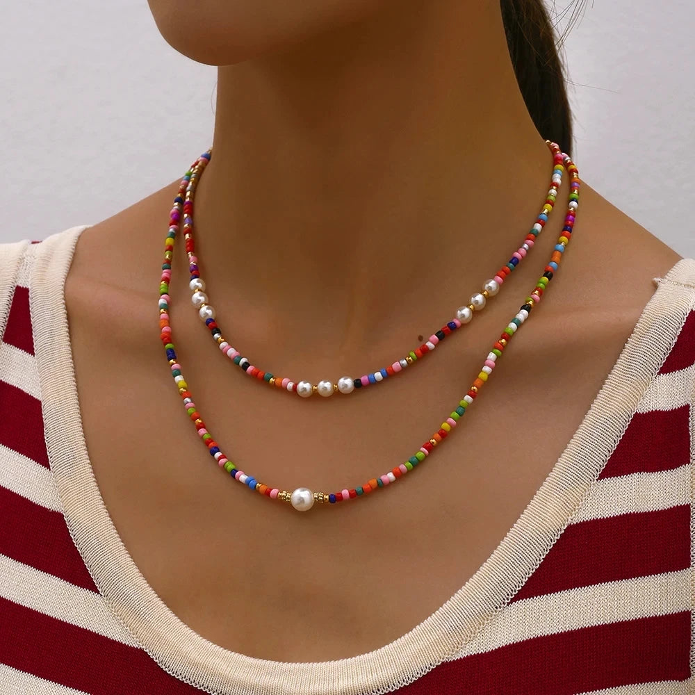 Bohemian Multilayer Handmade Beads Chain Fashion Necklaces Tassels Colorful Crystal Pendant Jewelry For Women Accessories X0180