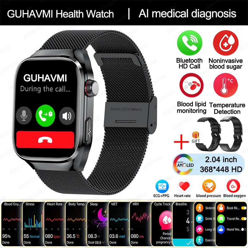 2024 New Uric Acid Blood Fat Smart Watch Men Blood Sugar ECG+PPG Blood Pressure Bluetooth Call Sports for Xiaomi Health Watch