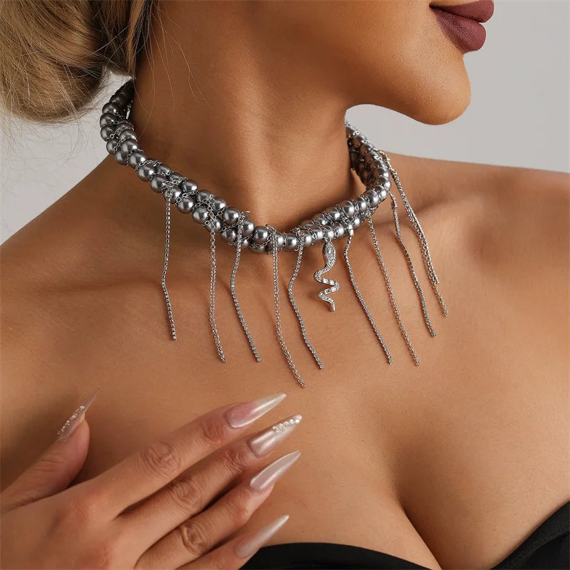 New Y2K Heart Beaded Necklace Women Boho Crystal Class Gravel Clavicle Chain Cool Y2K Choker Exquisite Fashion Jewelry