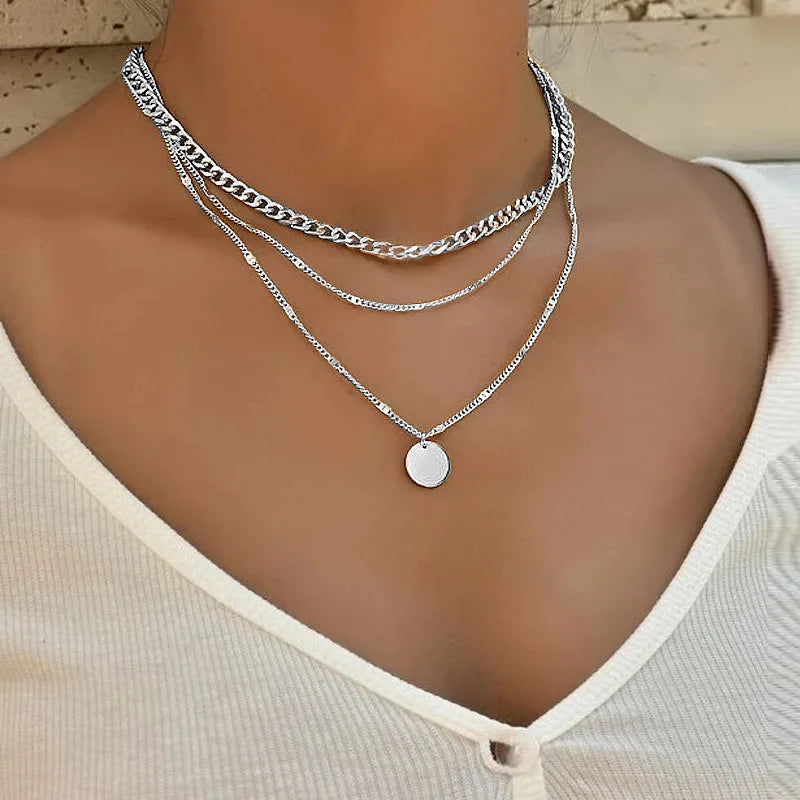 Vintage Double Round Charm Layered Necklace Women's Jewelry Layered Accessories for Girls Gifts Bohemian Fashion Pendant 2023