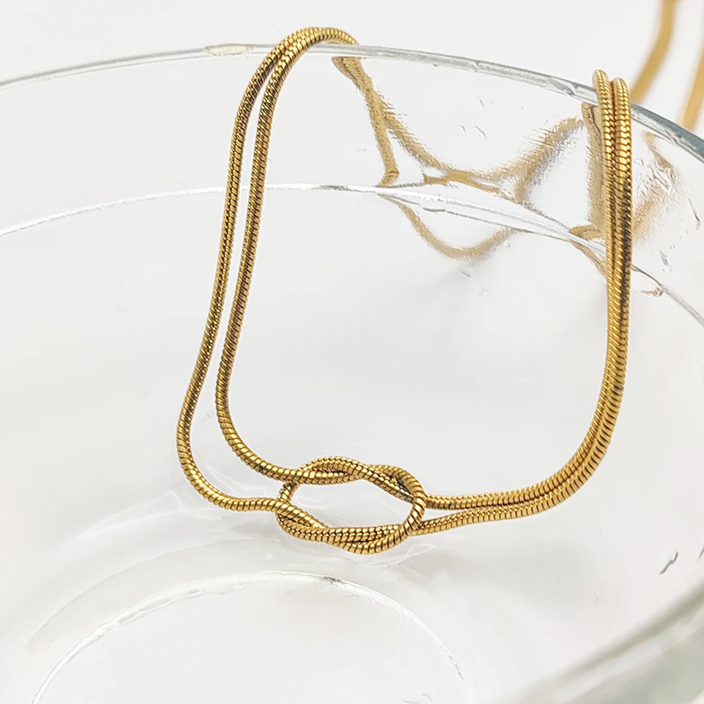 eManco Elegant Minimalist Jewelry Lusterless 14k Gold Plated Knotted Snake Chain Necklace Women's Stainless Steel Accessories