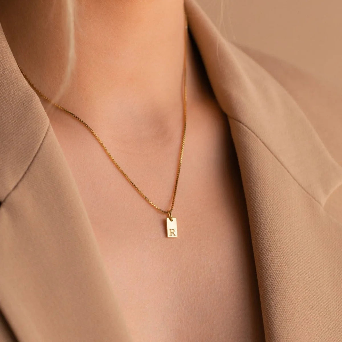 Tiny Square Initial Letter Necklaces Golden Plated Stainless Steel Engraved Letter Necklace Aesthetic Birthday Jewelry