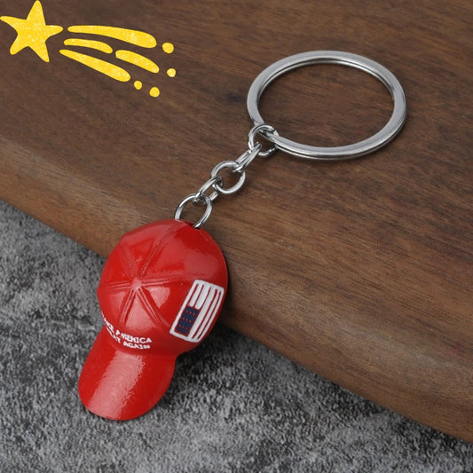American Flag Hat Trump Red Hat Pendant Keychain Make America Great Again Metal Key Chain for Men Mesh Cap Car Key Ring Jewelry